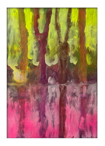 Simon Keenleyside 'Water and woods pink and yellow', 2021 Watercolour, spray paint, ink on 640gsm paper 38x28cm