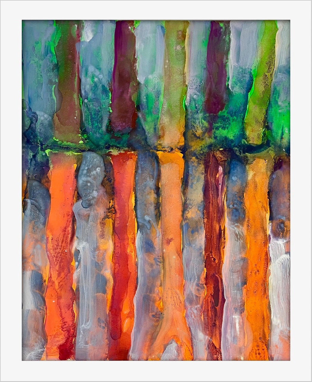 Simon Keenleyside 'Woods (green & orange)', 2021 Watercolour, spray paint, ink on Fabriano Artistico paper 640gsm 47x38cm