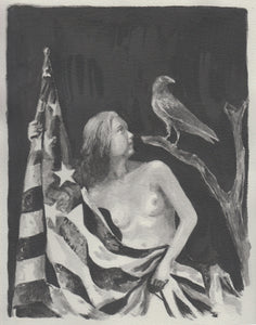 Richard, Moon 'Figure Study with Flag and Bird', 2021 Water soluble graphite on paper 28.5x22cm