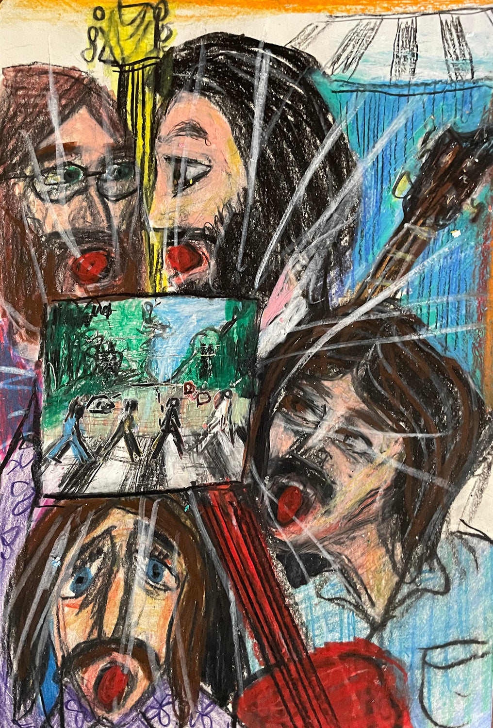 Matthew Collings 'Across the universe across a zebra crossing', 2025 Coloured pencil on paper 29.7x21cm (11.7x8.3 in)