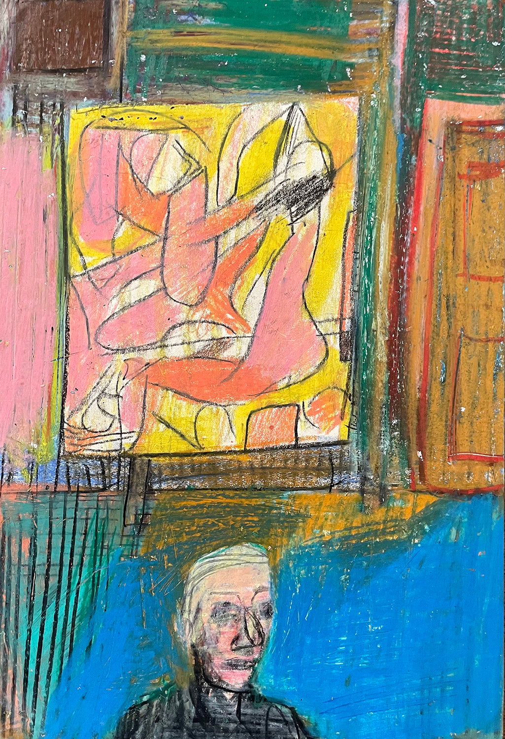 Matthew Collings 'De Kooning paints Pink Angels', 2025 Coloured pencil on paper 29.7x21cm (11.7x8.3 in)