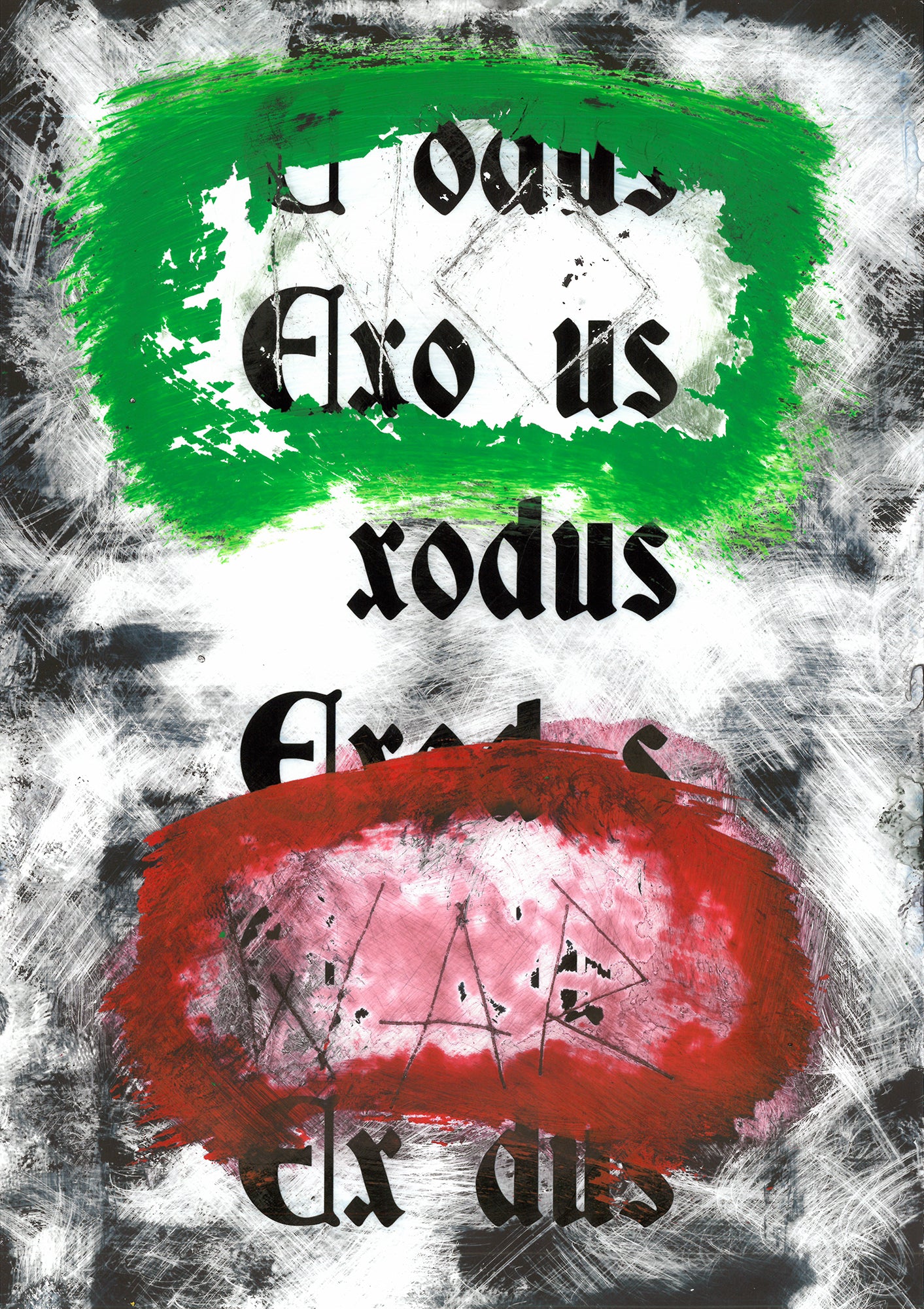 Zavier Ellis 'Exodus (Change) I', 2024 Acrylic, emulsion, ink on gloss paper 29.7x21cm