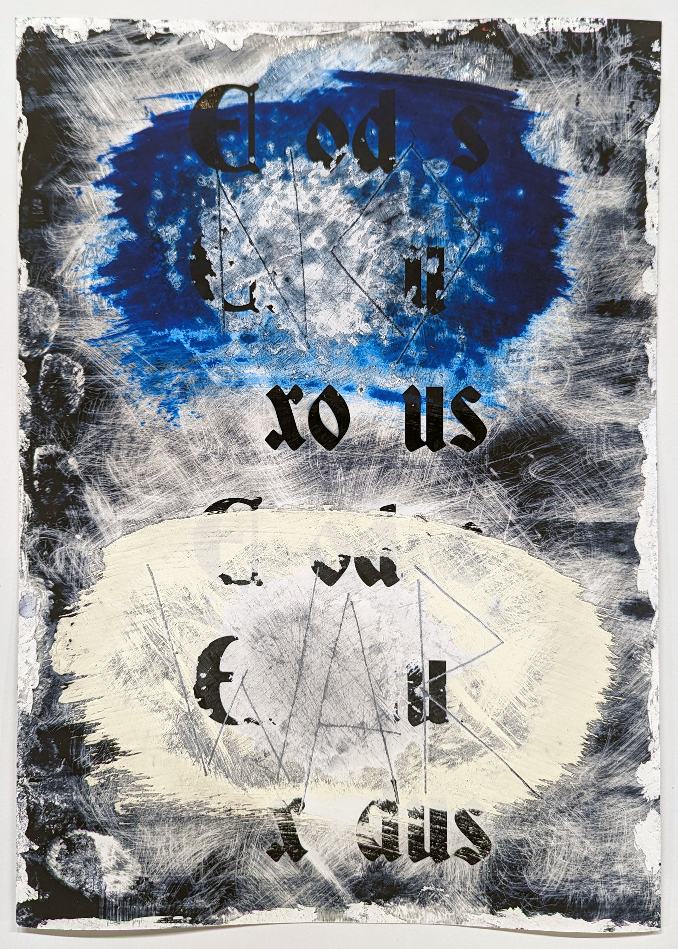 Zavier Ellis 'Exodus (No War) III', 2024 Acrylic, emulsion, ink on gloss paper 29.7x21cm