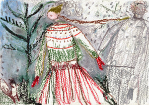 Melissa Kime 'Girl in Fairisle Jumper', 2022 Oil pastel & coloured pencil on paper 21x30cm
