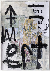 Zavier Ellis 'Liberté XXVI', 2021 Acrylic, emulsion, spray paint, oil bar, collage, transfer on paper 59.4x42cm