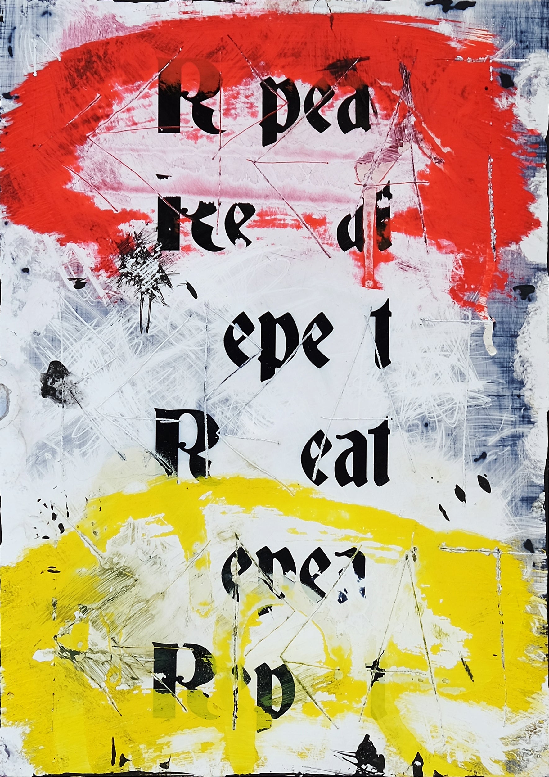Zavier Ellis 'Repeat (Repeat) I (Freiheit)', 2021 Acrylic, emulsion, spray paint, ink on digital gloss print 29.7x21cm
