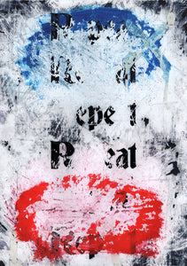 Zavier Ellis 'Repeat (Repeat) I (Tricolour)', 2021 Acrylic, emulsion, spray paint on digital gloss print 29.7x21cm