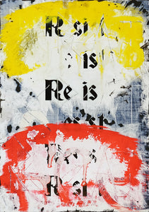 Zavier Ellis 'Resist (Repeat) I (Freiheit)', 2021 Acrylic, emulsion, spray paint, ink on digital gloss print 29.7x21cm