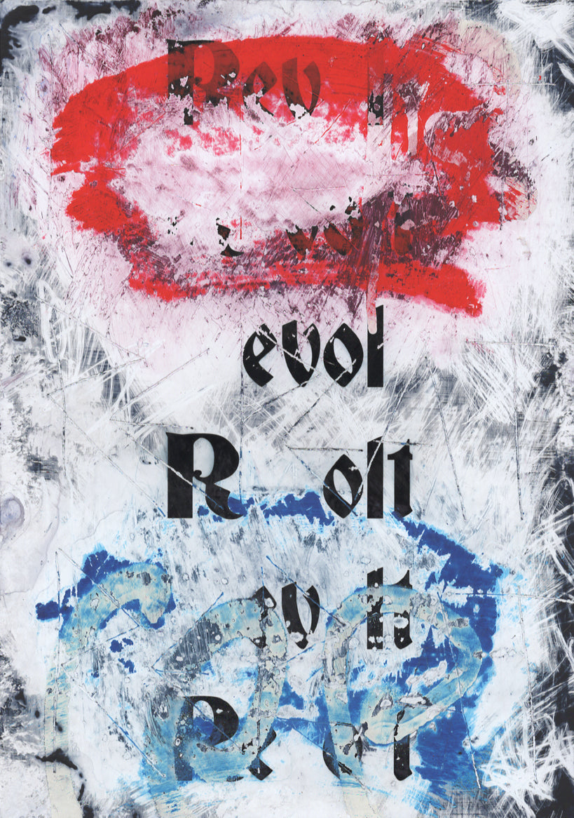 Zavier Ellis 'Revolt (Repeat) I (Tricolour)', 2021 Acrylic, emulsion, spray paint on digital gloss print 29.7x21cm