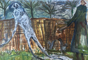 Melissa Kime 'You'll find him just over the garden wall, but you’ll have to know where to look first ', 2021 Acrylic, watercolour, oil bar, oil pastel, pencil on paper 21x29.7cm