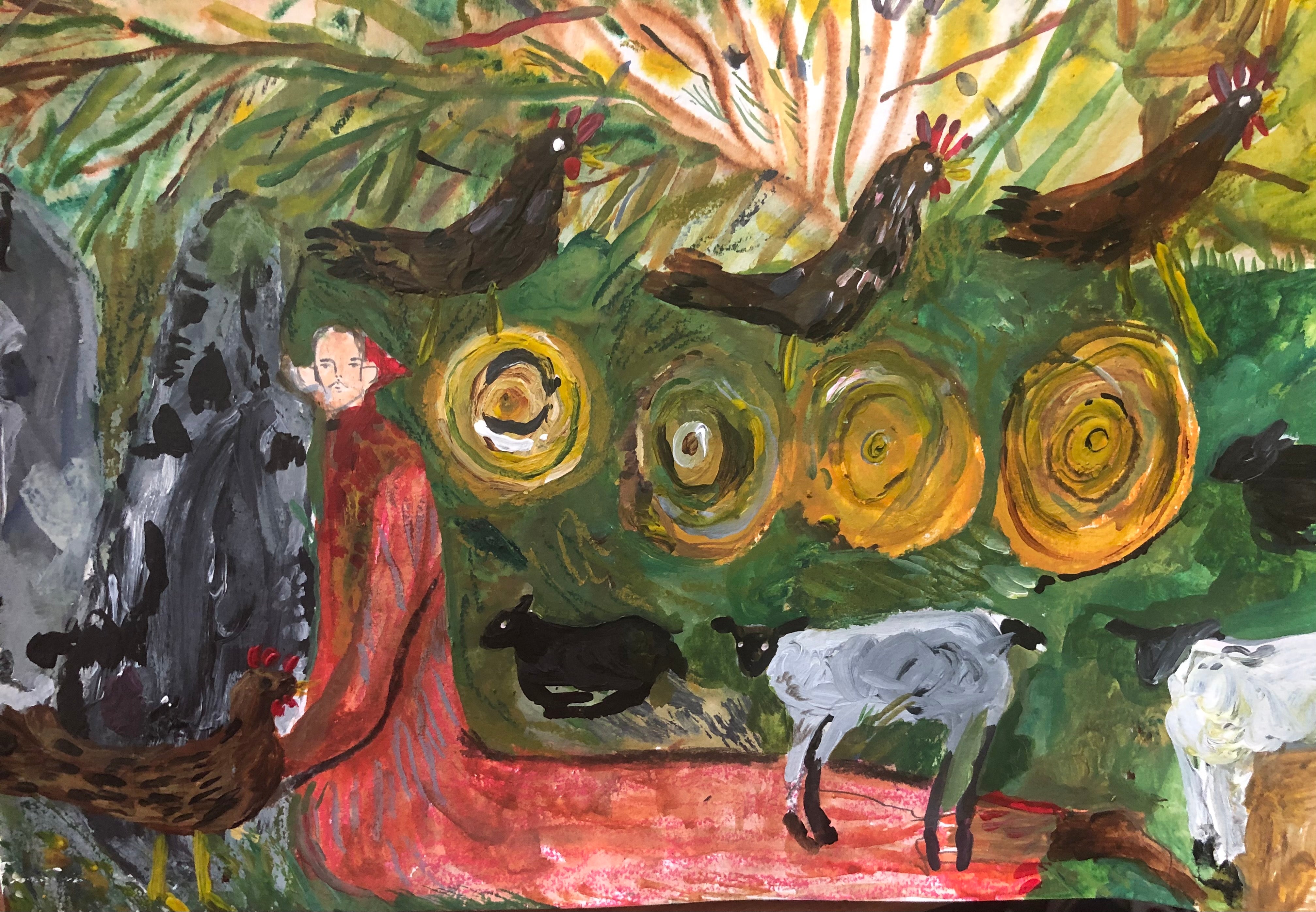 Melissa Kime 'hay bale season', 2021 Acrylic, watercolour, oil bar, pencil on paper 21x29.7cm