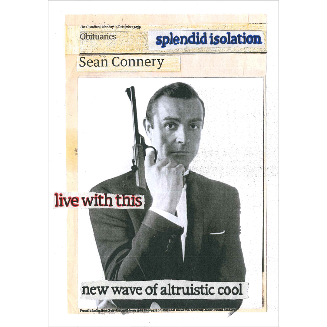 Hugh Mendes 'Sean Connery: Splendid Isolation', 2020 Ink, pencil, coloured pencil on digital print 29.7x21cm