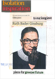 Hugh Mendes 'Ruth Bader Ginsburg: Isolation inspiration', 2020 Ink, pencil, coloured pencil on digital print 29.7x21cm