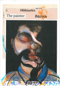 Hugh Mendes 'Bacon', 2021 Acrylic, ink, graphite on original newspaper collage 29.7x21cm