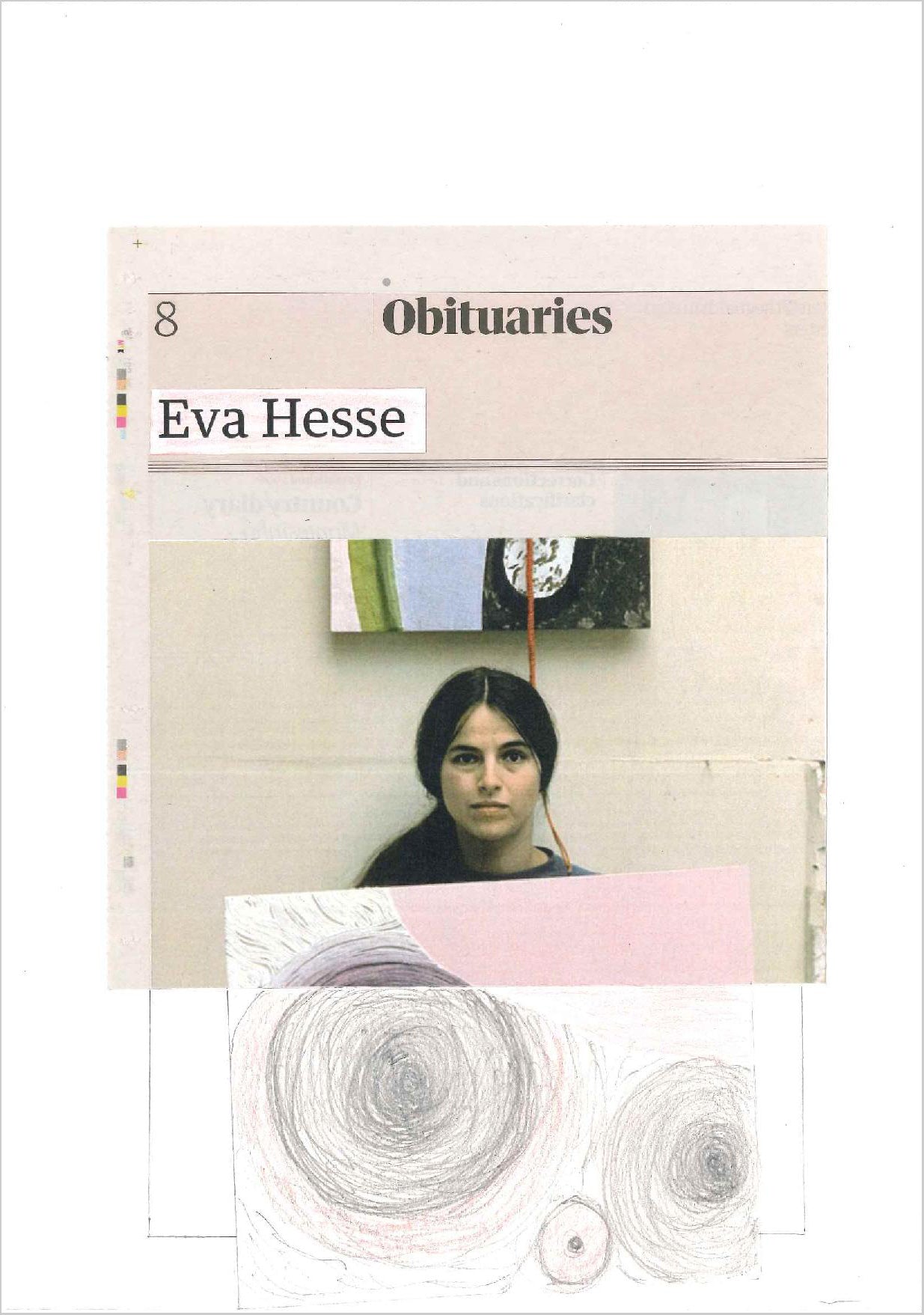 Hugh Mendes 'Eva Hesse', 2021 Pencil, coloured pencil, collage on paper 29.7x21cm