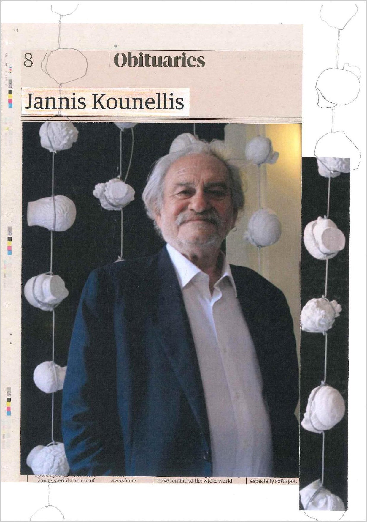 Hugh Mendes 'Jannis Kounellis', 2021 Pencil, coloured pencil, collage on paper 29.7x21cm