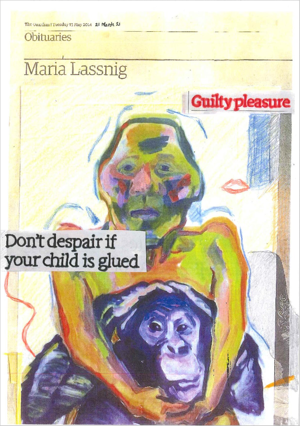 Hugh Mendes 'Maria Lassnig: Guilty Pleasure', 2021 Ink, pencil, coloured pencil on digital print 29.7x21cm