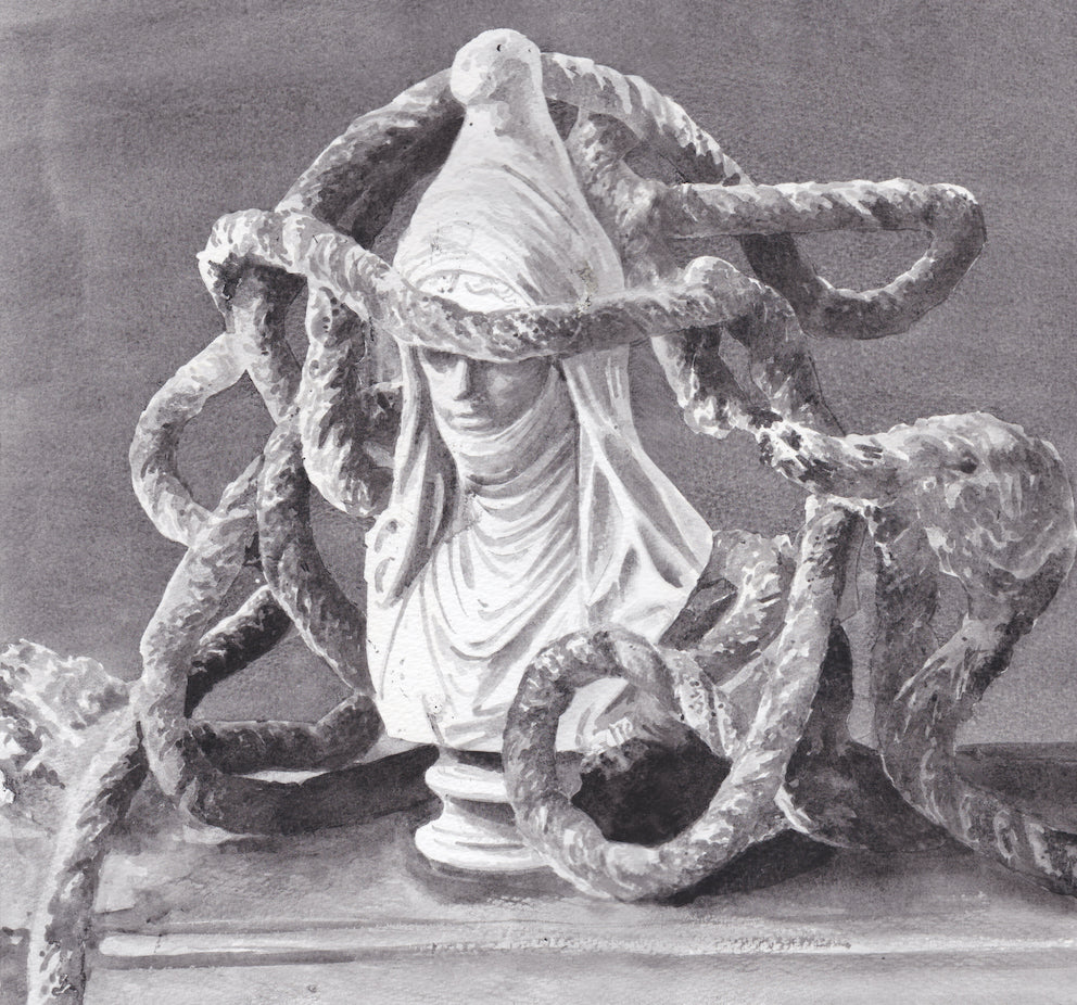Richard Moon 'Study with Bust & Rope', 2019 Ink on paper 29x32cm