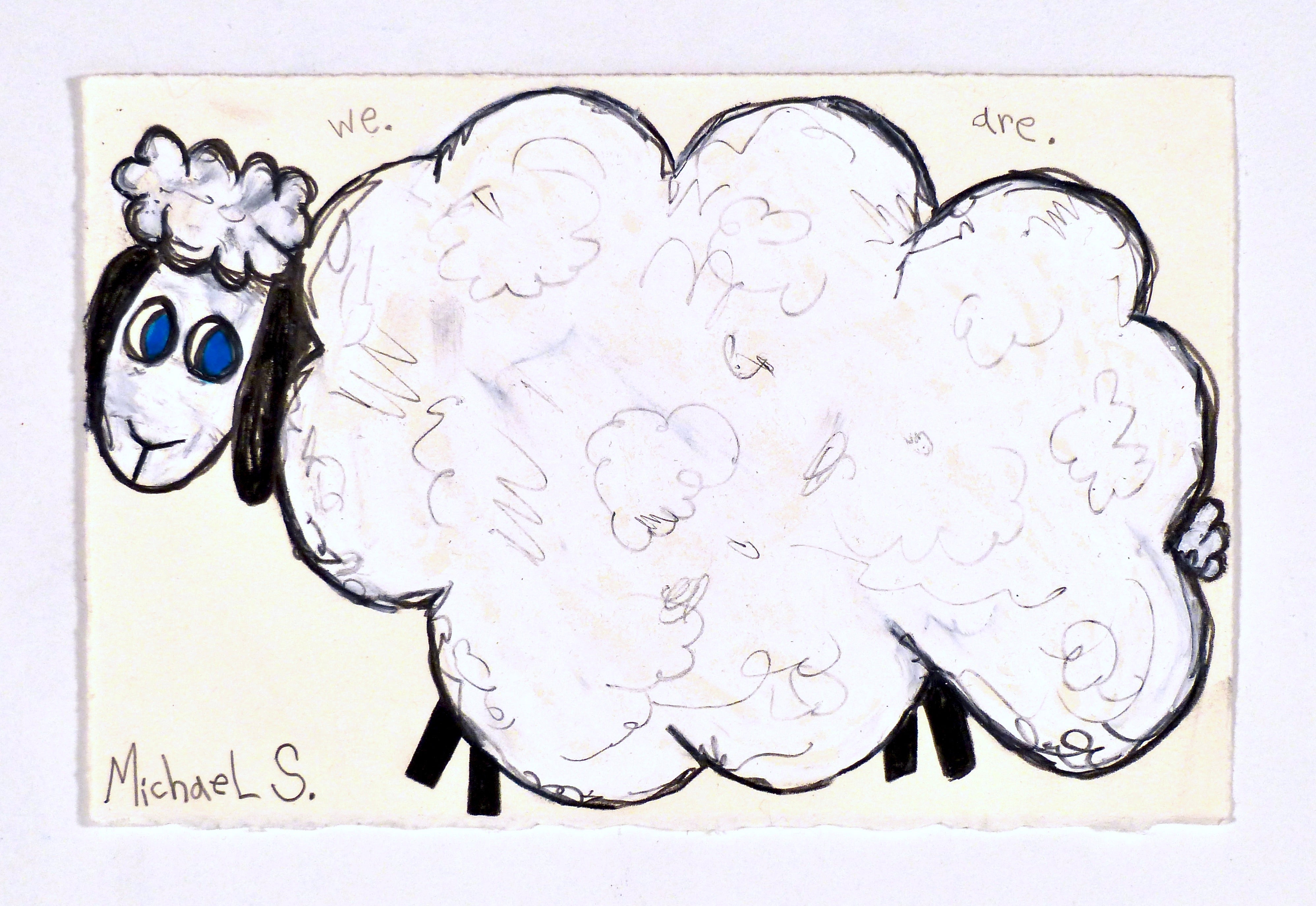 Michael Scoggins 'COVID19/BLM DRAWING #32 (Sheep)', 2021 Graphite and coloured pencil on paper 18x28cm