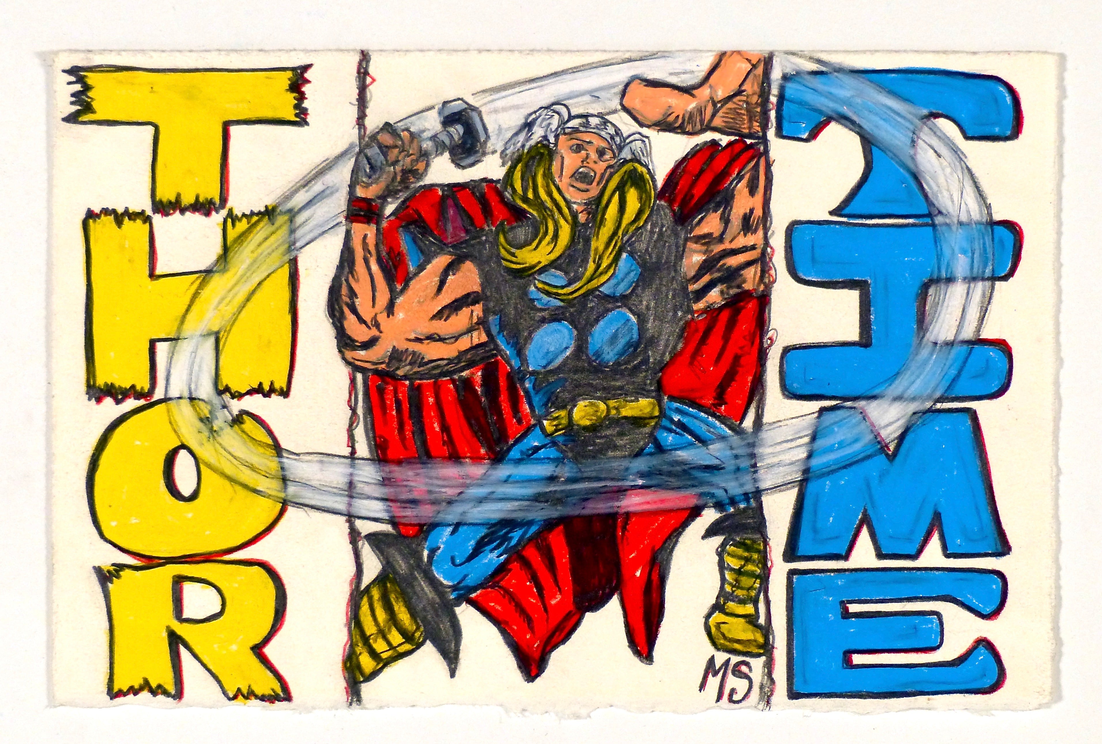 Michael Scoggins  'COVID19/BLM DRAWING #34 (Thor Time)', 2021 Graphite and coloured pencil on paper 18x28cm