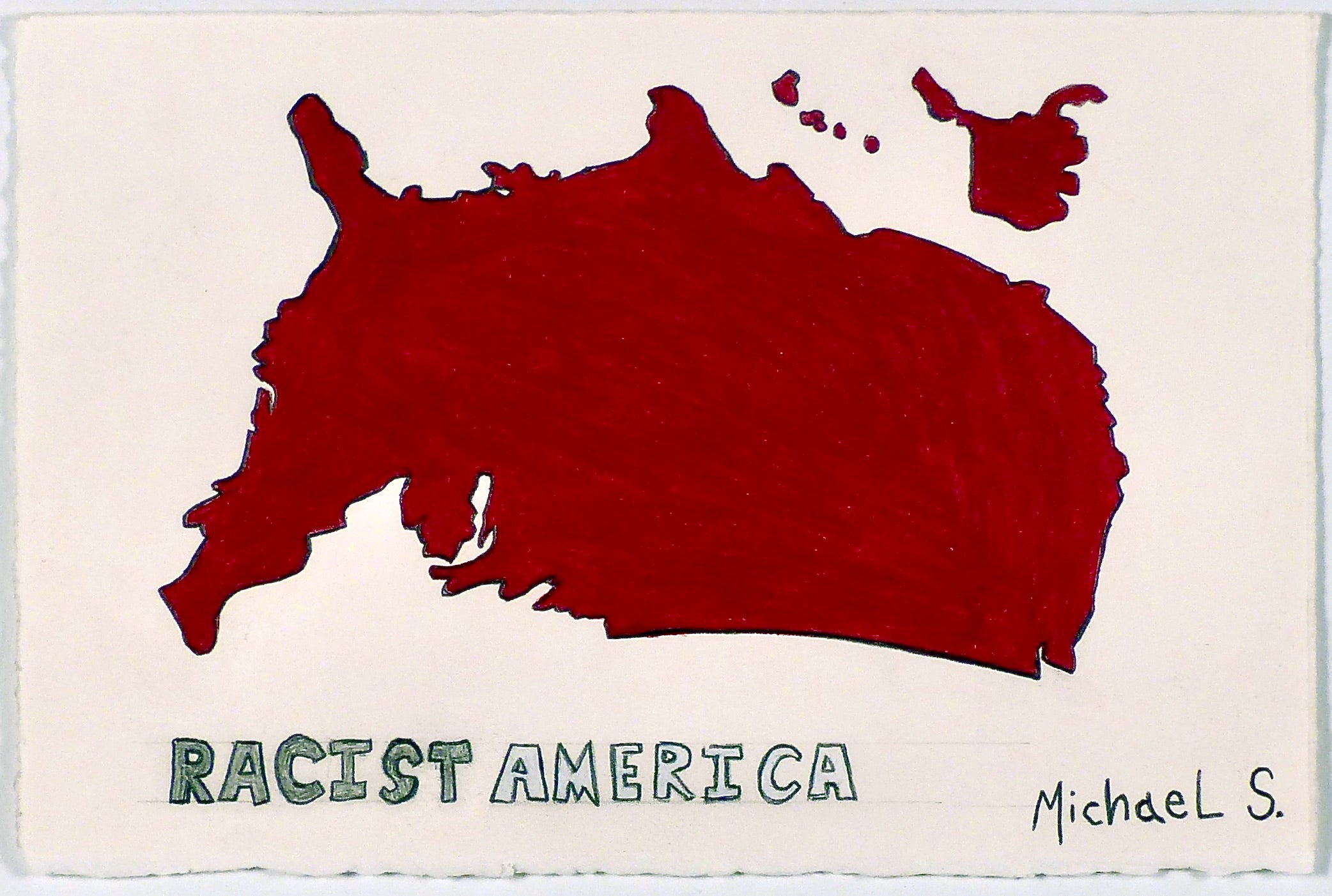 Michael Scoggins 'COVID: BLM DRAWING #25 (Racist America)', 2021 Graphite and coloured pencil on paper 17.8x27.9cm