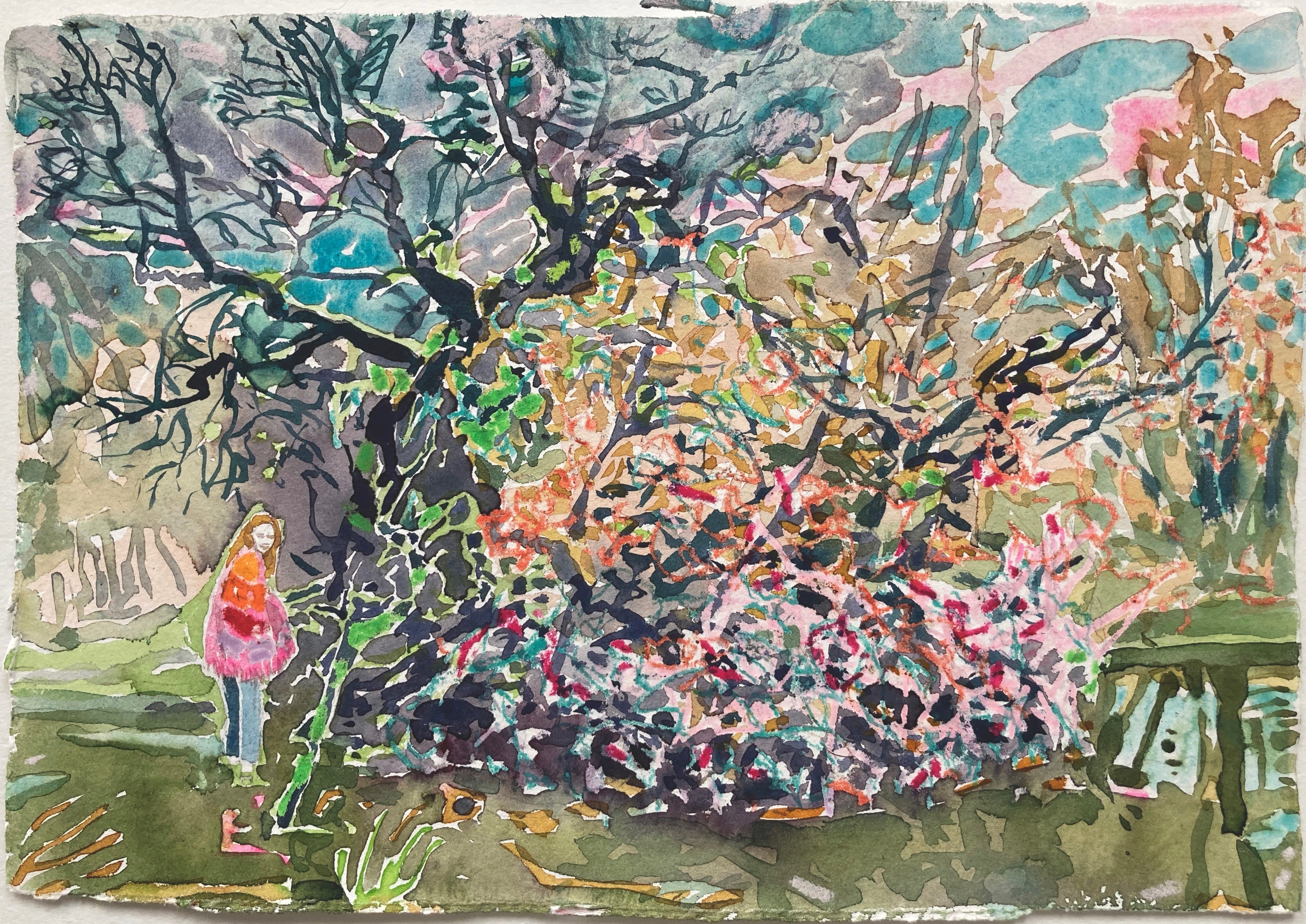 Dominic Shepherd 'English Hippy', 2021 Watercolour, oil, soft pastel on paper 21x30cm