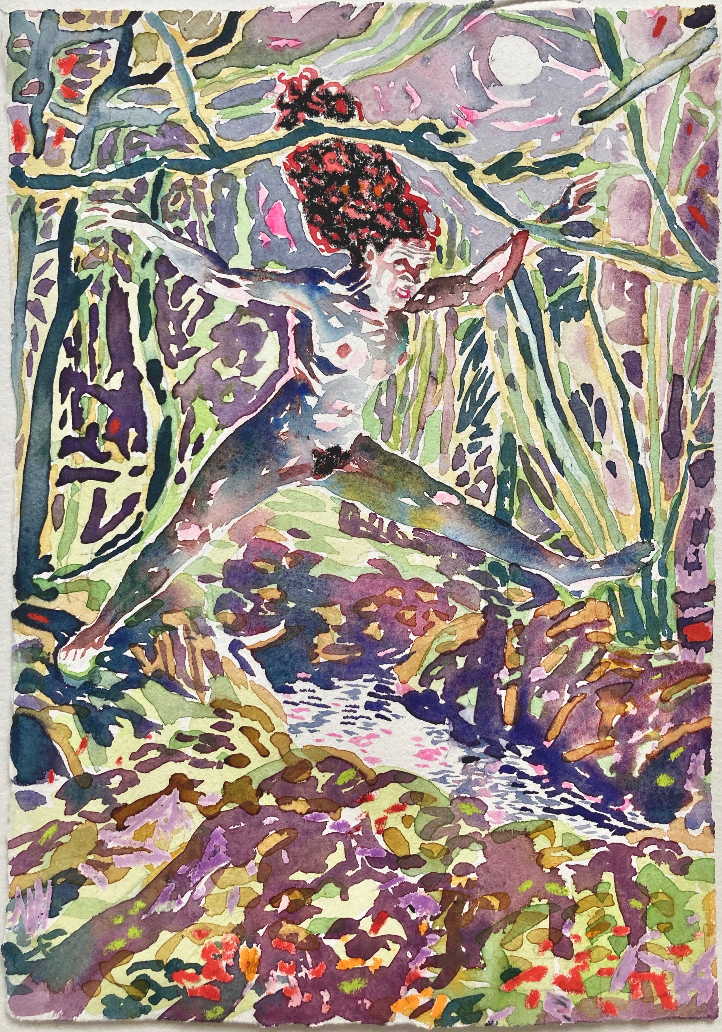 Dominic Shepherd 'Full Moon Fever', 2021 Watercolour, oil and soft pastel on paper 30x21cm