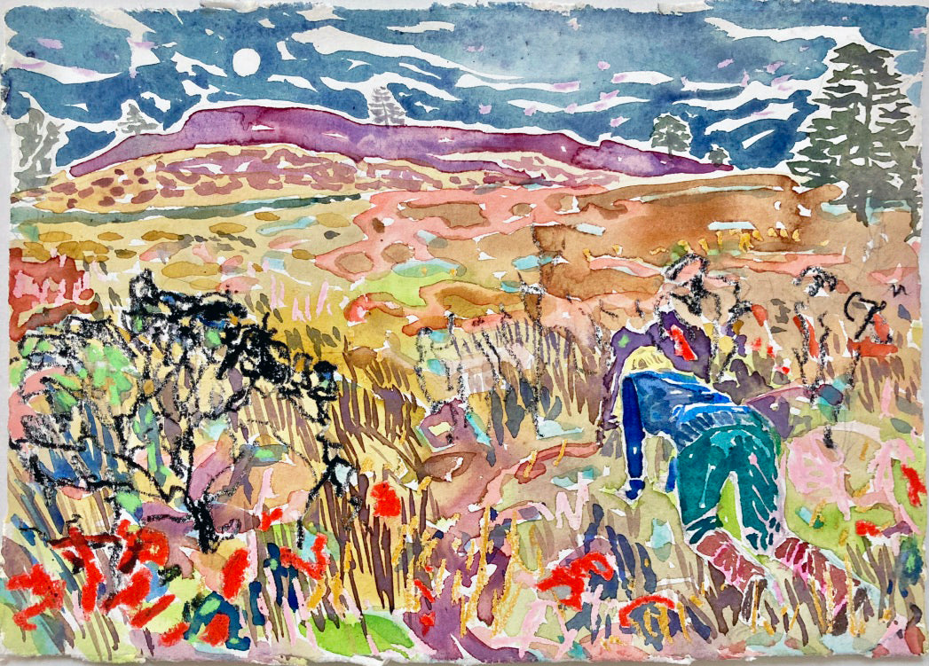 Dominic Shepherd 'The Long Barrow', 2020 Watercolour, oil pastel, soft pastel on paper 21x30cm