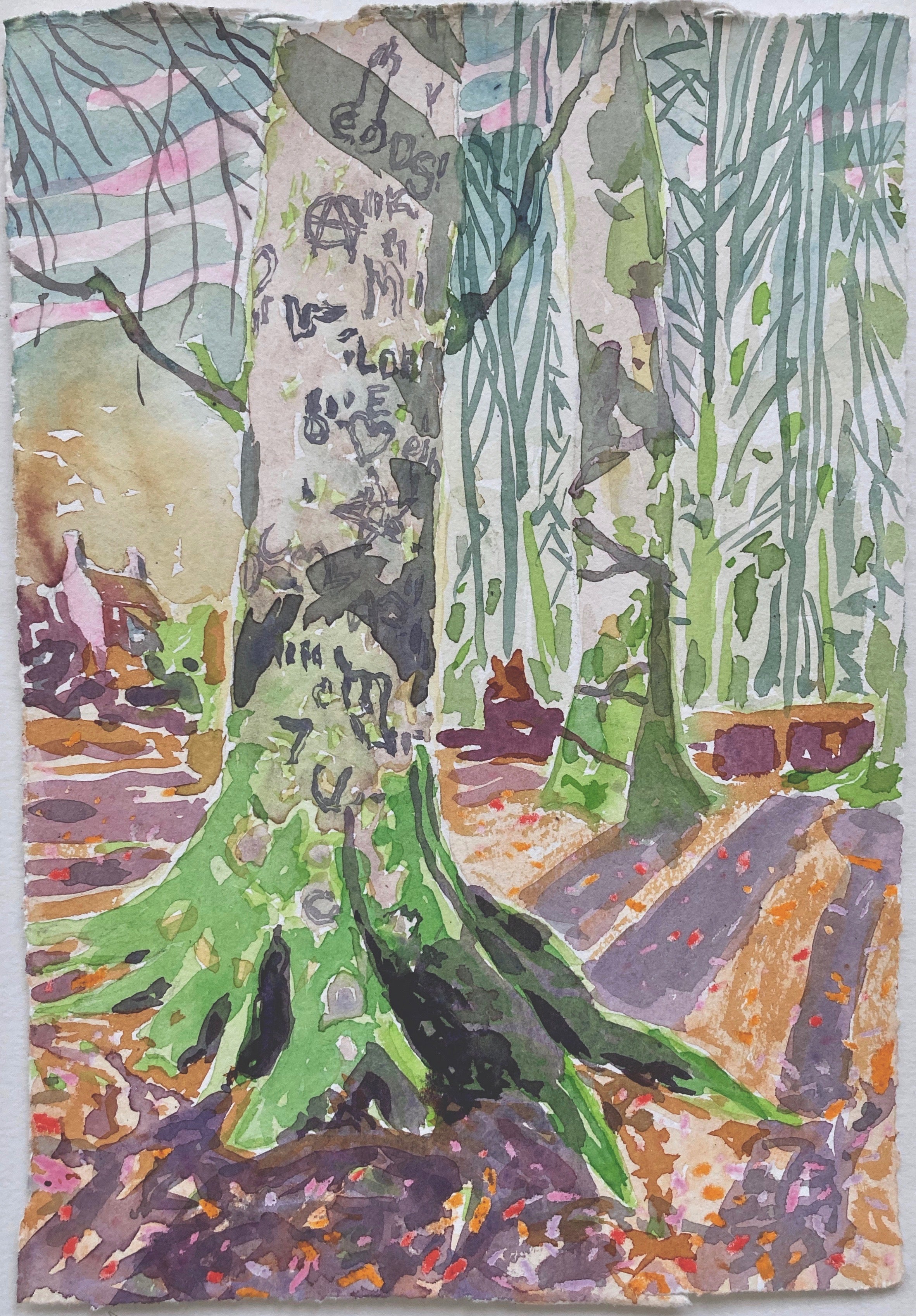 Dominic Shepherd 'The Woodlanders', 2021 Watercolour and oil pastel on paper 30x21cm